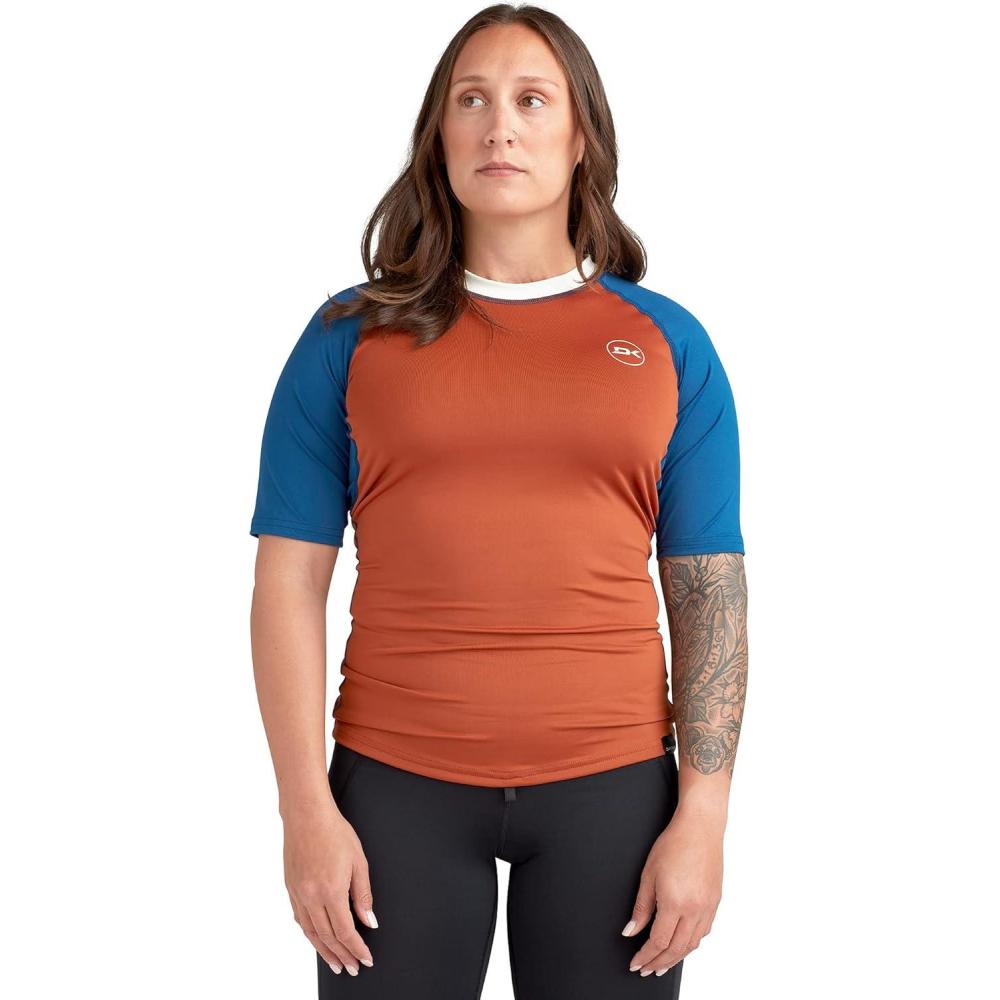 image:imageDakine Womens HD SNUG FIT Short Sleeve Rashguard SURF Shirt CrewHarvesta Orange