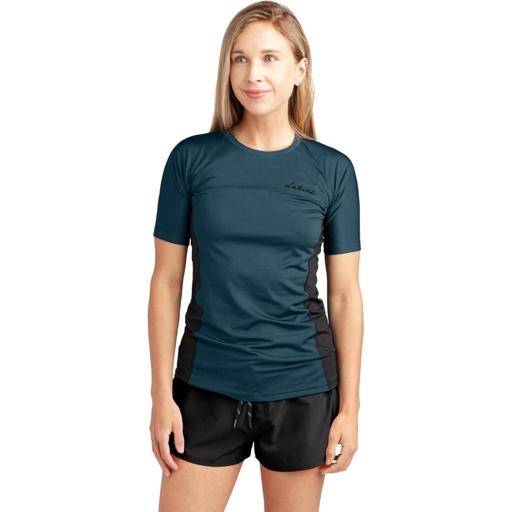 image:imageDakine Womens HD Snug Fit Short Sleeve Rashguard Crew Galactic Blue XSmall