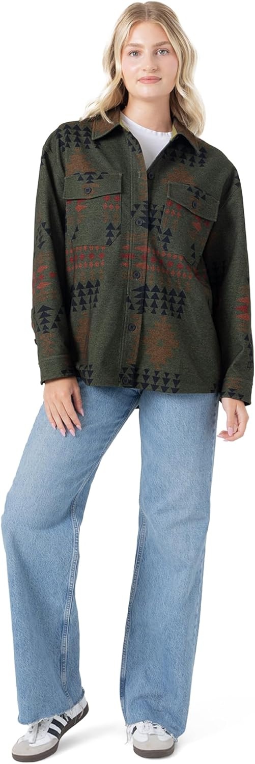 image:imageDakine Womens Unlined Printed Shacket Buttonfront Lightweight Shirt JacketAztec