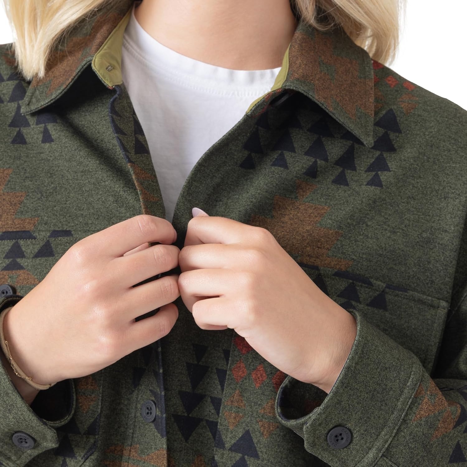 image:imageDakine Womens Unlined Printed Shacket Buttonfront Lightweight Shirt JacketAztec