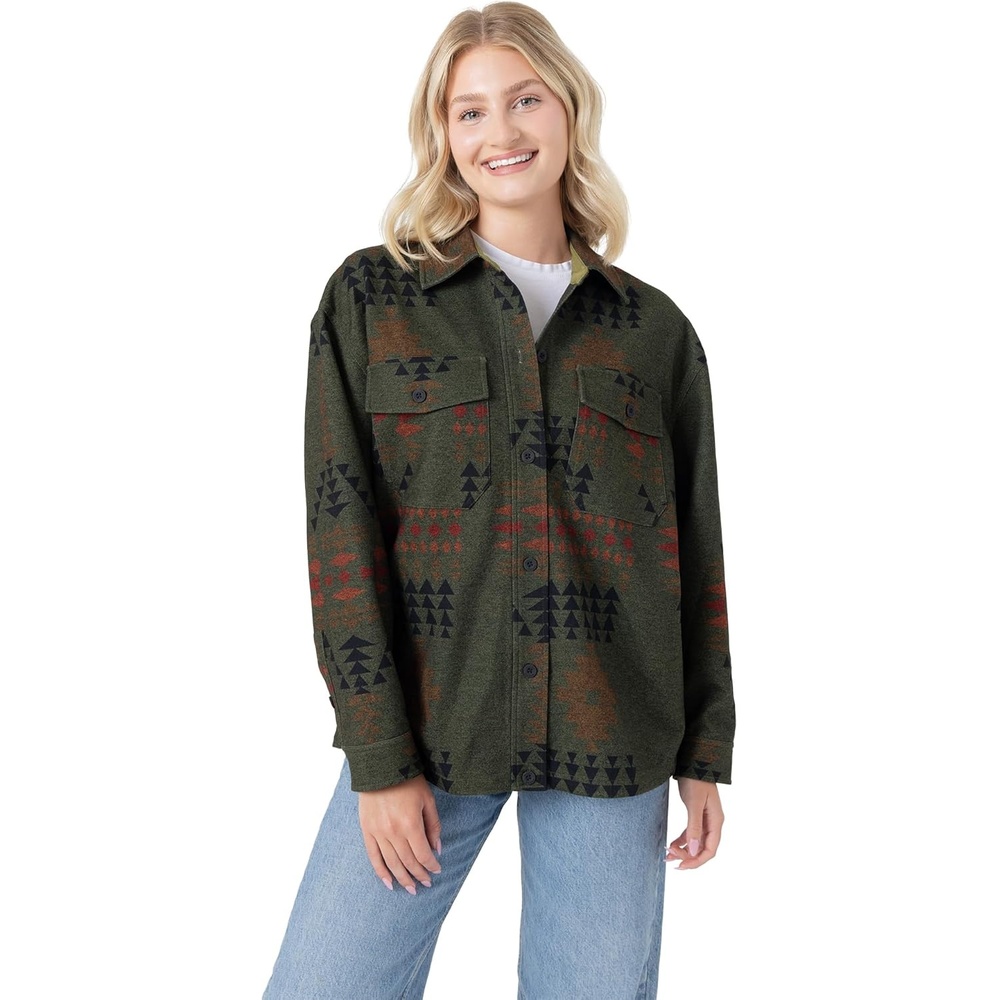 image:imageDakine Womens Unlined Printed Shacket Buttonfront Lightweight Shirt JacketAztec